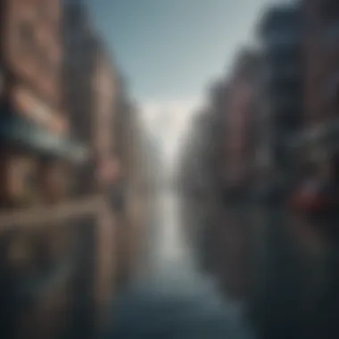 A city submerged due to rising sea levels