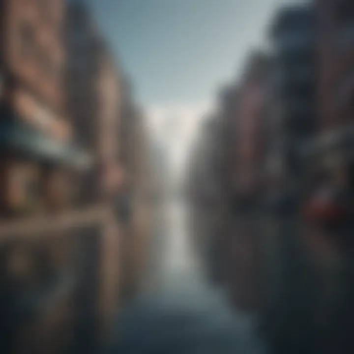 A city submerged due to rising sea levels