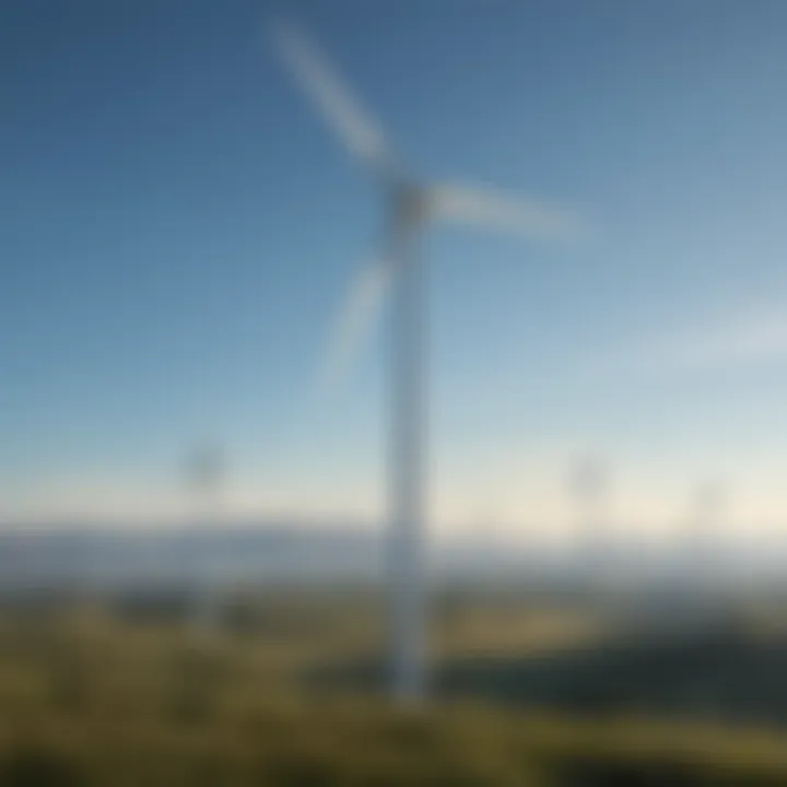 A wind turbine against a backdrop of a clear blue sky