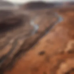 Aerial view of Martian landscape showing potential signs of ancient water flow