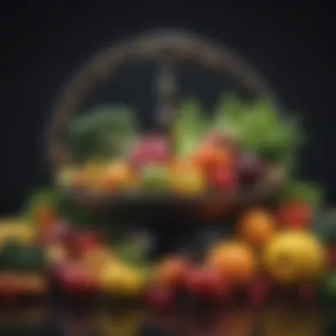 Balanced Nutrition with Fruits and Vegetables Colorful fruits and vegetables arranged artistically, symbolizing balanced nutrition.