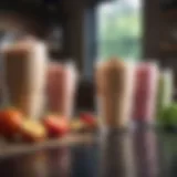 A selection of nutritious meal replacement shakes in various flavors.