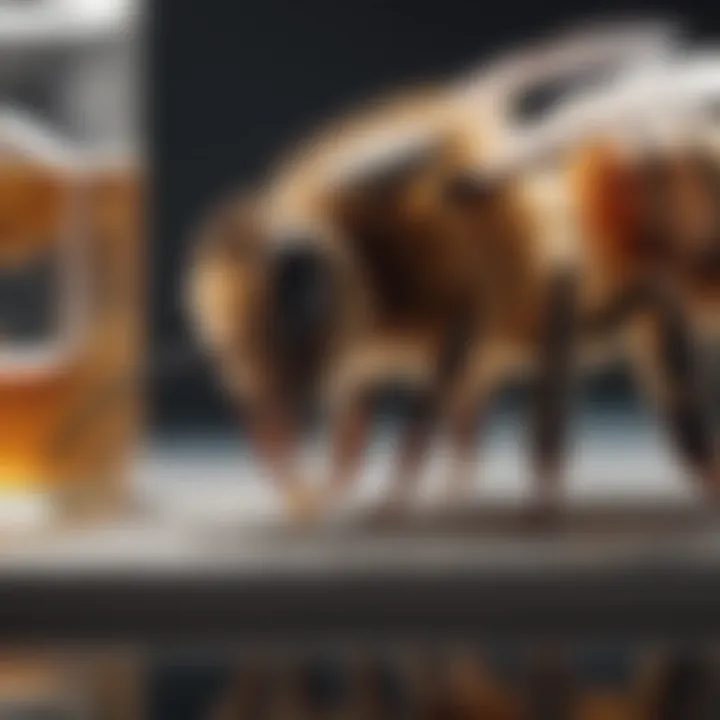 A researcher examining honey bee behavior in a laboratory setting, emphasizing scientific approaches to treatment.