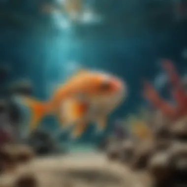 Interaction of Robo Fish with Natural Marine Life An underwater scene depicting robo fish interacting with natural marine life.