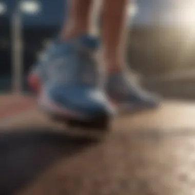 Close-up of running shoes on a track with focus on technique