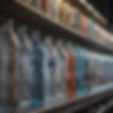 An artistic depiction of various bottled water brands on a market shelf.