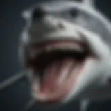 A close-up view of a great white shark showcasing its powerful jaw and teeth.