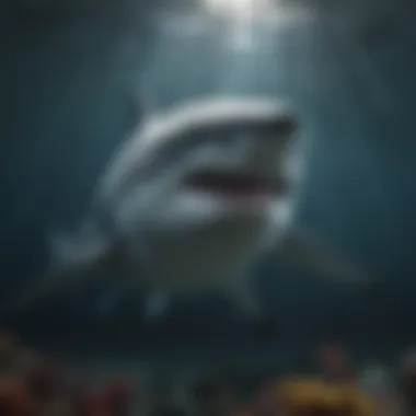 An underwater photograph of a great white shark in its natural habitat, swimming gracefully.