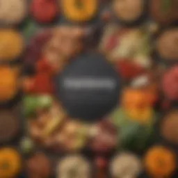Illustration depicting diverse food groups arranged aesthetically
