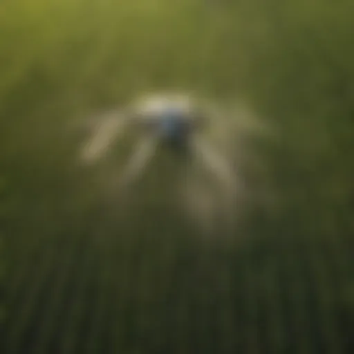 Aerial view of a farm being treated with modern spraying technology