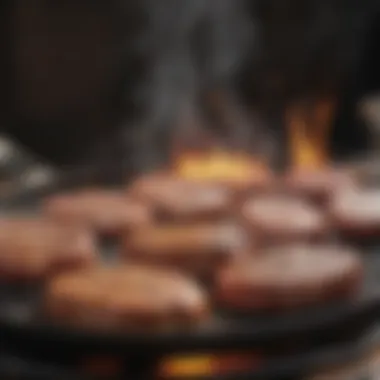 Illustration showing the impact of cooking methods on meat, with visual representations of grilling, frying, and boiling.