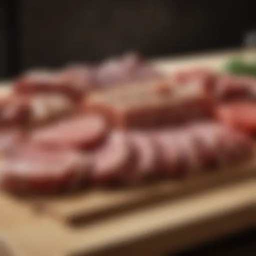 A variety of meats presented on a wooden board, highlighting different types of meat.