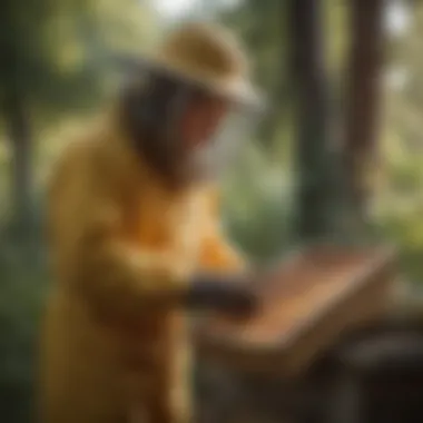 Beekeeper's Environment A serene beekeeper's environment, highlighting the harmony between bees and their natural surroundings