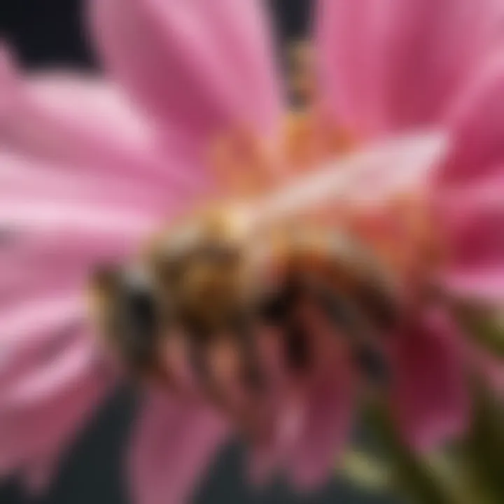 A close-up view of a honeybee on a vibrant flower, showcasing its role in pollination