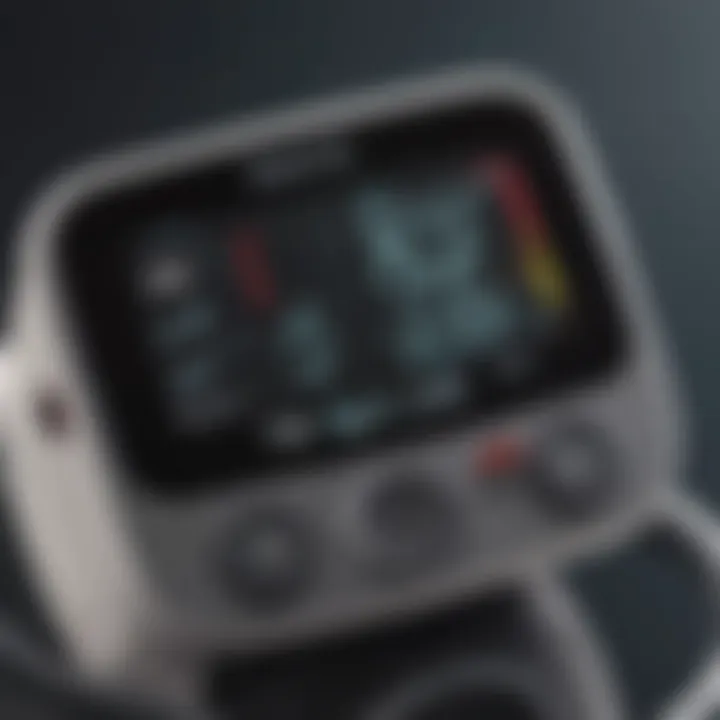 A close-up view of a digital blood pressure monitor displaying readings clearly.