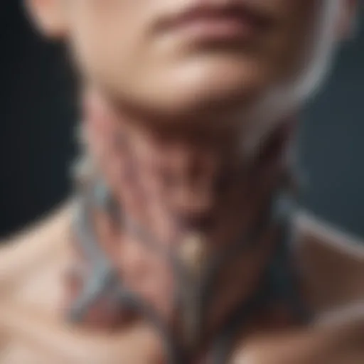 Illustration of thyroid anatomy highlighting the papillary thyroid cancer location