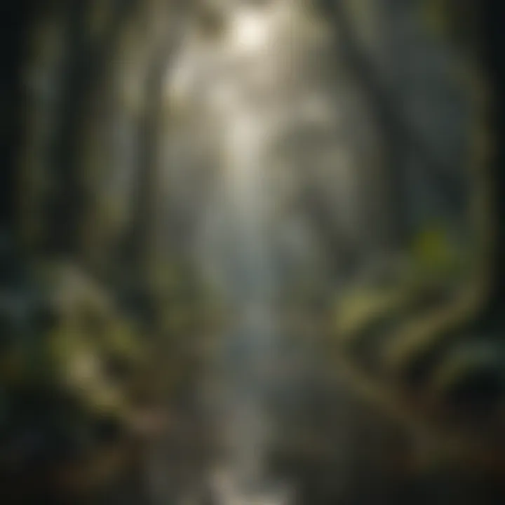 A serene landscape illustrating the harmonious relationship between rainforest communities and their environment