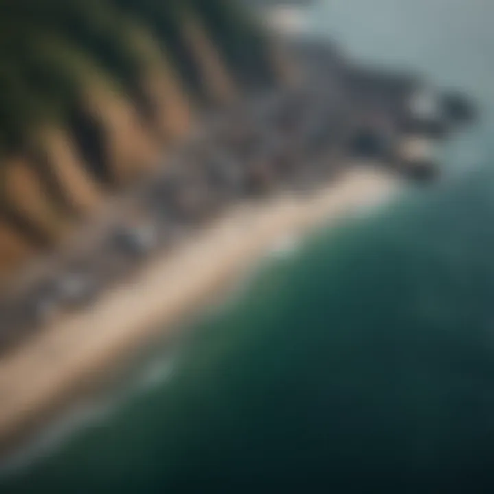 An aerial view of a polluted coastline affecting marine ecosystems