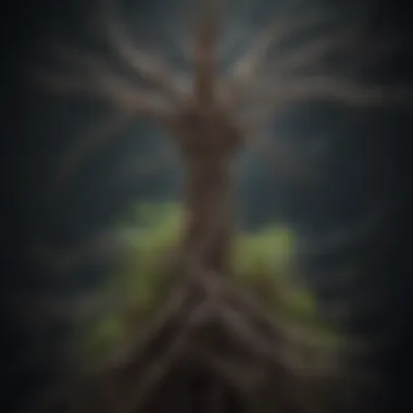 Interconnection of Roots and Neurons A visual metaphor of interconnected roots and brain neurons, representing the blend of plant intelligence and memory.