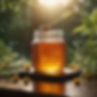 Honey in Harmony with Nature’s Remedies Honey jar alongside medicinal herbs highlighting health benefits