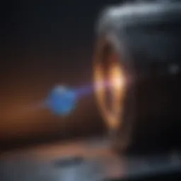 Close-up view of a sapphire laser pointing towards a target.
