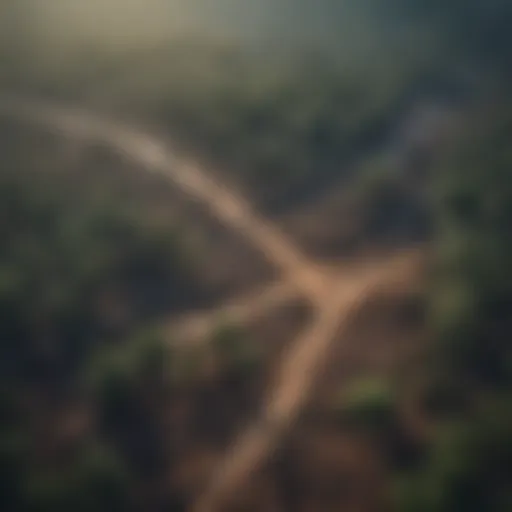 Aerial view of a deforested area showcasing environmental degradation