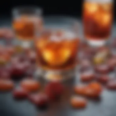 Alcoholic Beverages and Kidneys A conceptual image of kidneys surrounded by various alcoholic beverages, illustrating their effects.