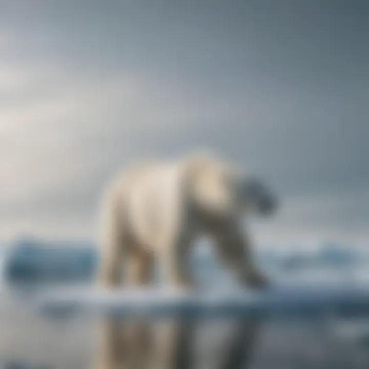 A polar bear on a shrinking ice floe, illustrating habitat loss due to climate change.