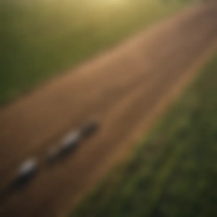 An aerial view of agricultural fields highlighting the impact of farming on the environment.