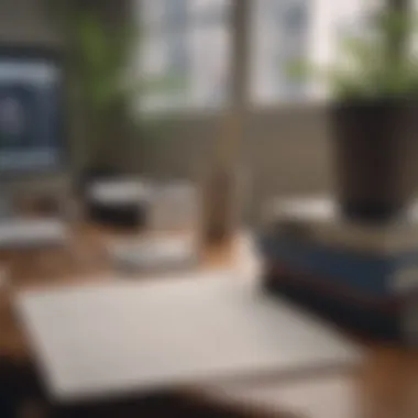 A beautifully organized office journal on a minimalist desk