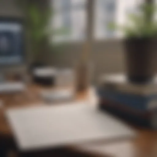 A beautifully organized office journal on a minimalist desk