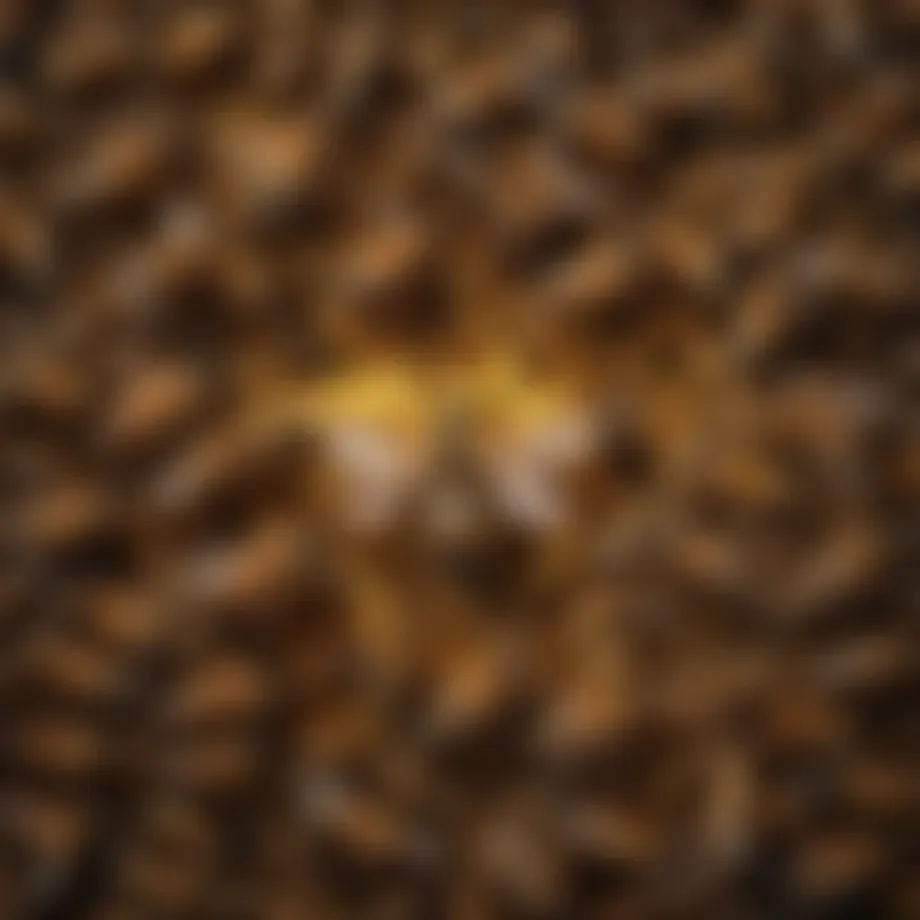 The queen bee surrounded by worker bees