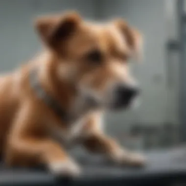 A dog undergoing rehabilitation exercises post-surgery.