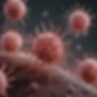 Viral Infections and Their Connection to Cancer Development An illustrative representation of viral particles under a microscope.